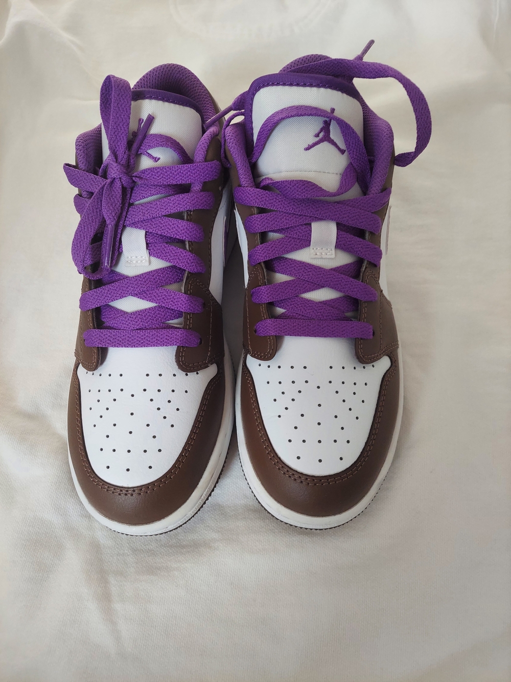 Jordan 1 Kids Low-Top Sneakers - White, Brown & Purple With Box